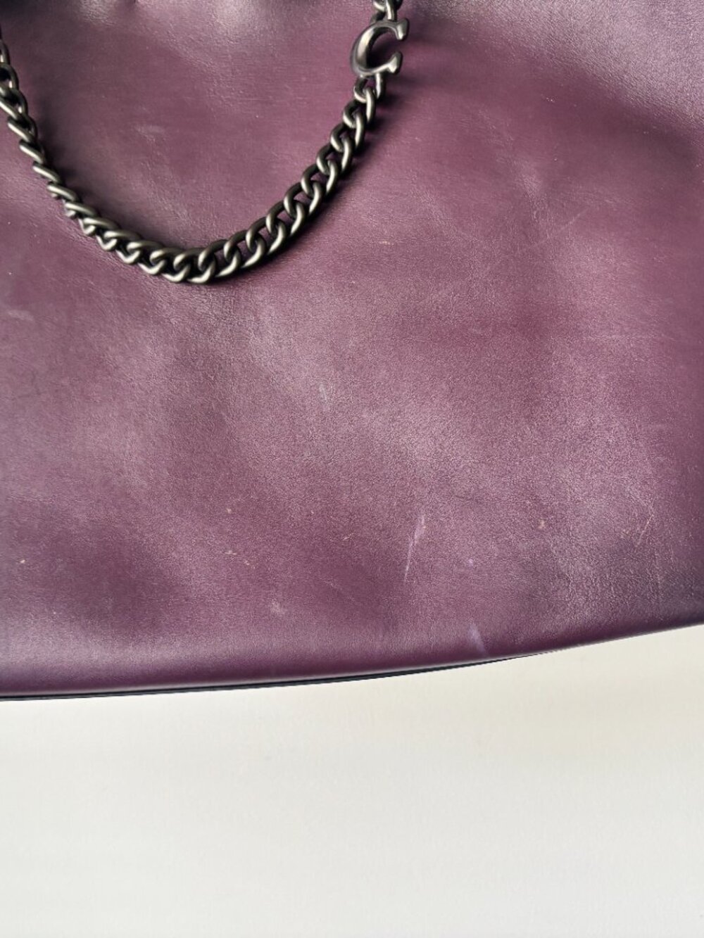 Coach Central Tote 78218 Deep Plum Leather Chain Accent Shoulder Bag AS IS READ - Picture 9 of 16